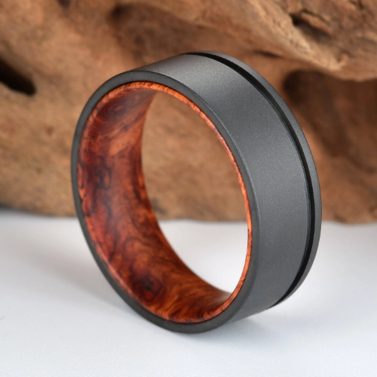 Titanium Rose Wood Burl Men's Wedding Band 8MM