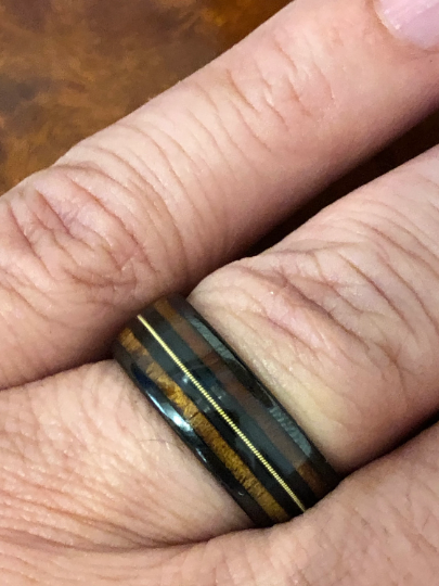 Black Ceramic Koa Wood Guitar String Men's Wedding Band 8MM