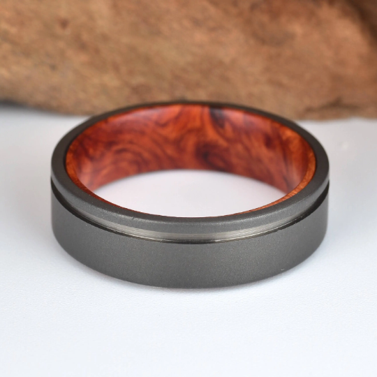 Titanium Rose Wood Burl Men's Wedding Band 6MM - PRISTINE RINGS
