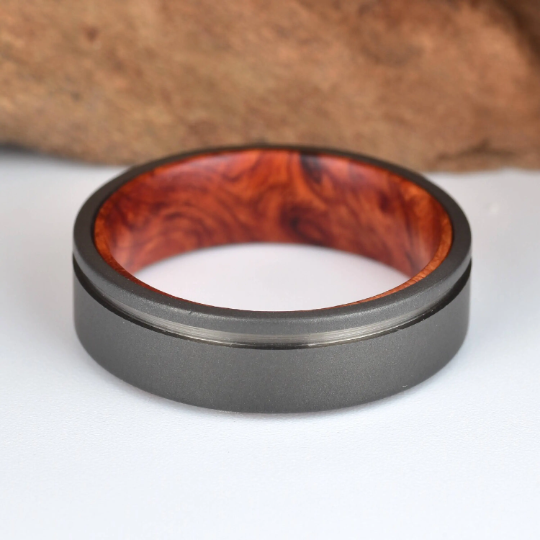 Titanium Rose Wood Burl Men's Wedding Band 6MM