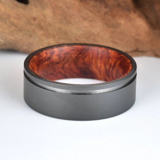 Titanium Rose Wood Burl Men's Wedding Band 8MM - PRISTINE RINGS