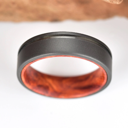 Titanium Rose Wood Burl Men's Wedding Band 6MM - PRISTINE RINGS