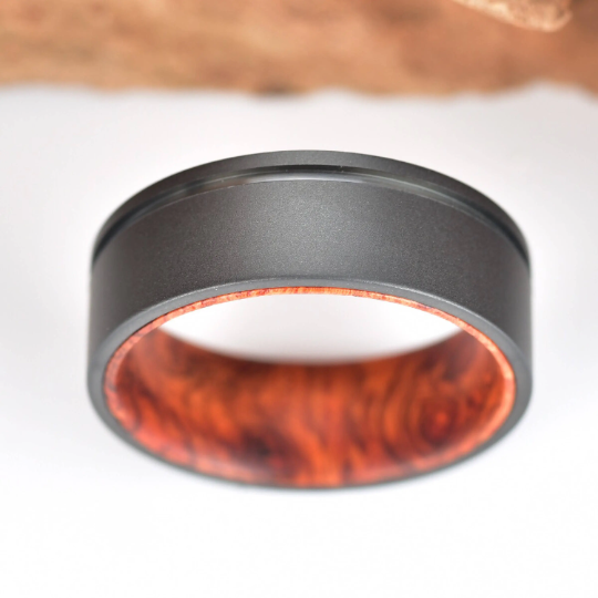 Titanium Rose Wood Burl Men's Wedding Band 8MM - PRISTINE RINGS
