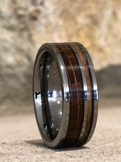 Tungsten Whiskey Barrel Wood Men's Wedding Band 8MM - PRISTINE RINGS