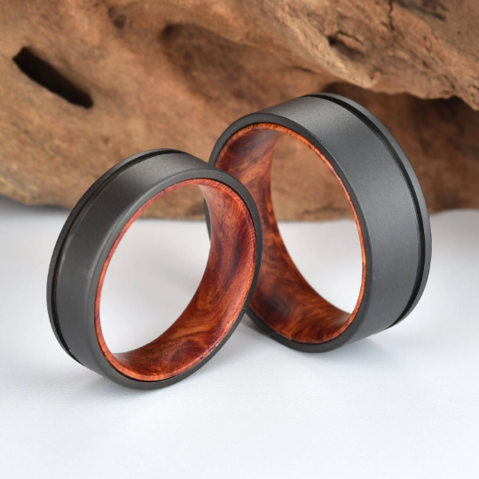 Titanium Rose Wood Burl Men's Wedding Band 6MM - PRISTINE RINGS