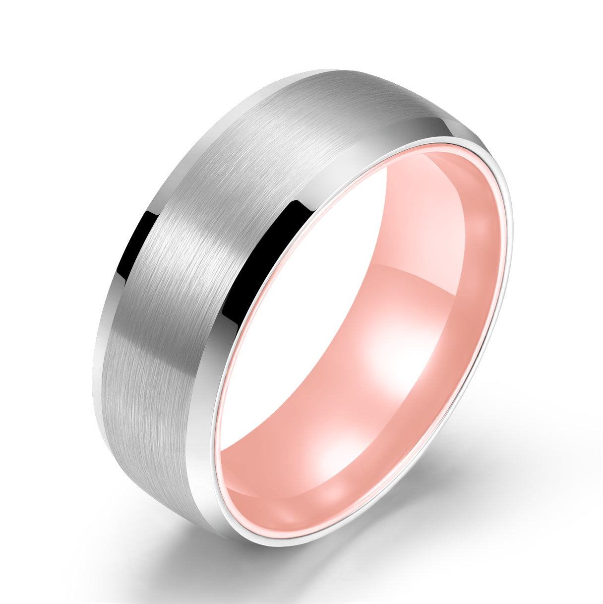 Pristine Passion Rose Interior Silver Tungsten Wedding Band 8MM