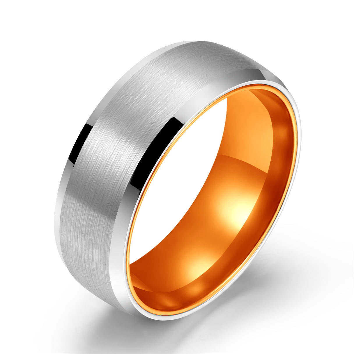 Pristine Passion Orange Interior Silver Tungsten Wedding Band 8MM - PRISTINE RINGS