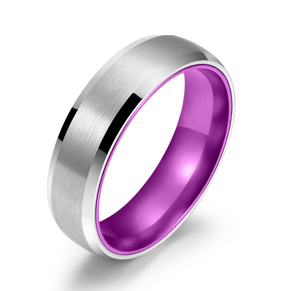 Pristine Passion Purple  Interior Silver Tungsten Wedding Band 4MM