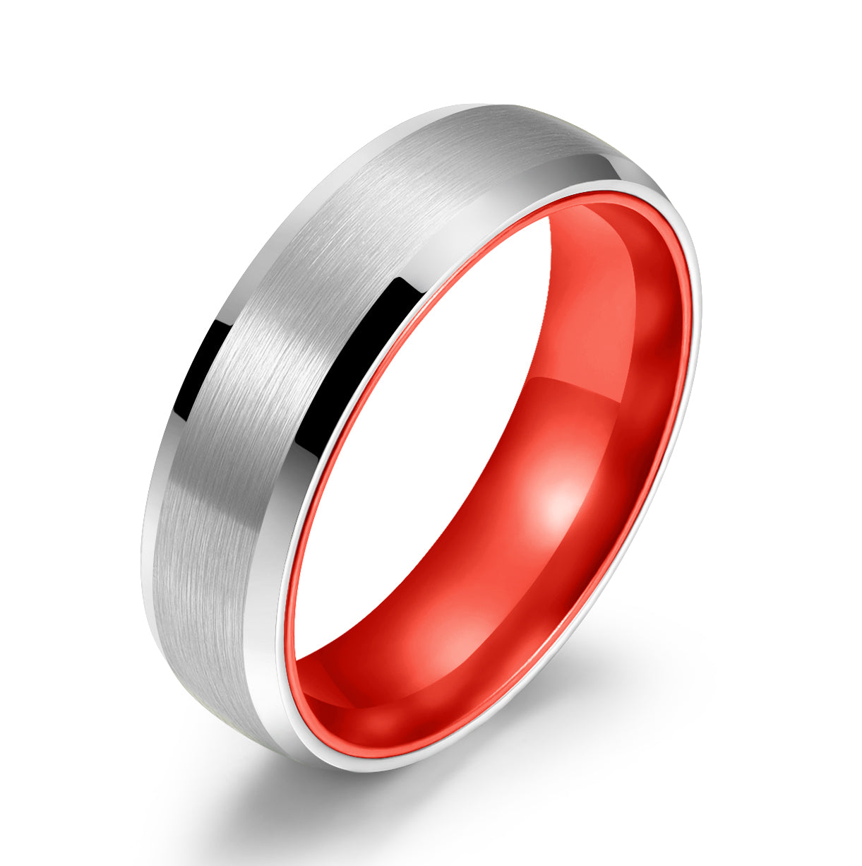 Pristine Passion Red Interior Silver Tungsten Wedding Band 6MM