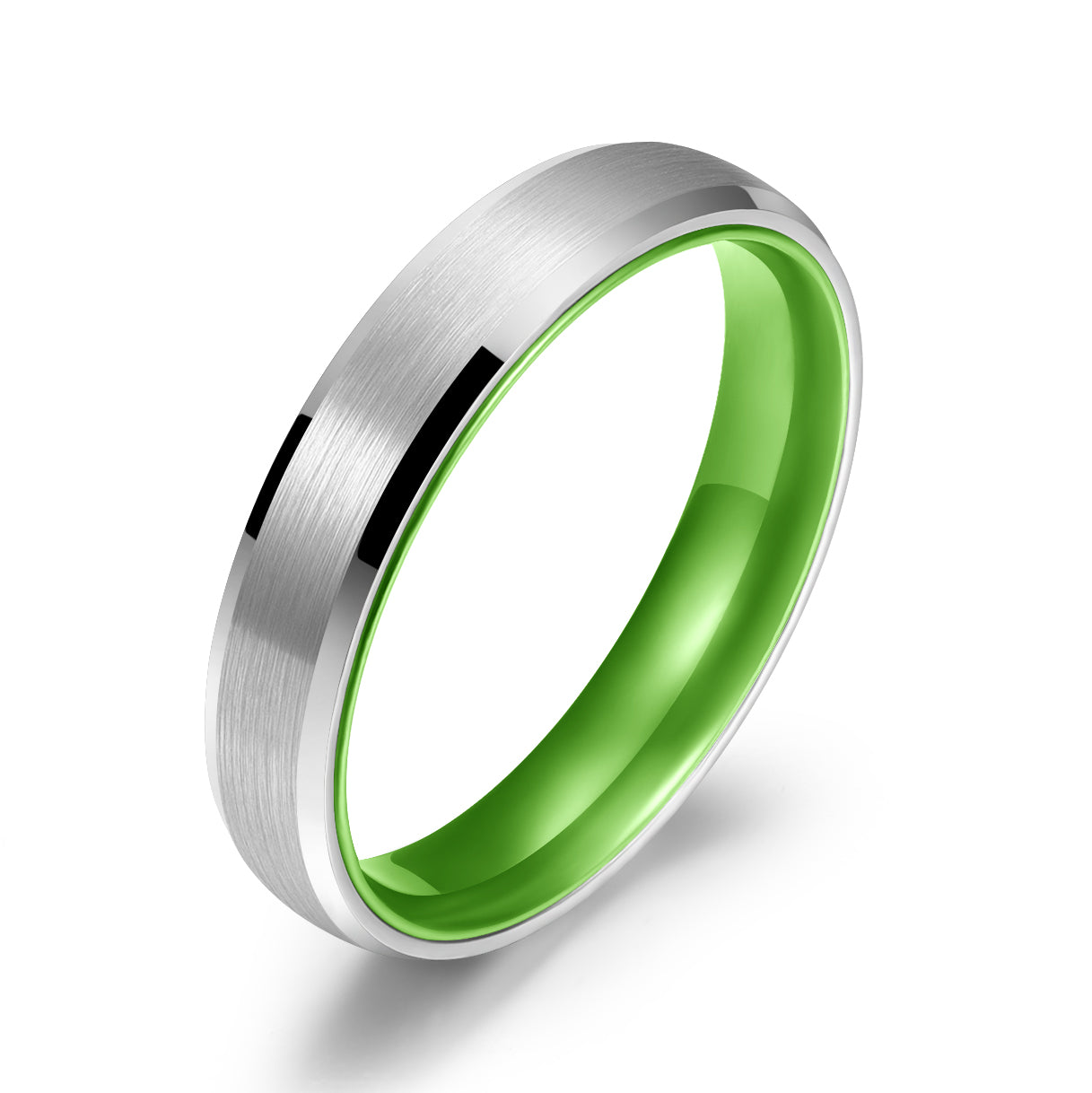 Pristine Passion Green Interior Silver Tungsten Wedding Band 4MM