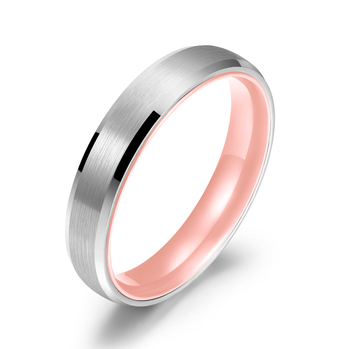 Pristine Passion Rose Interior Silver Tungsten Wedding Band 4MM