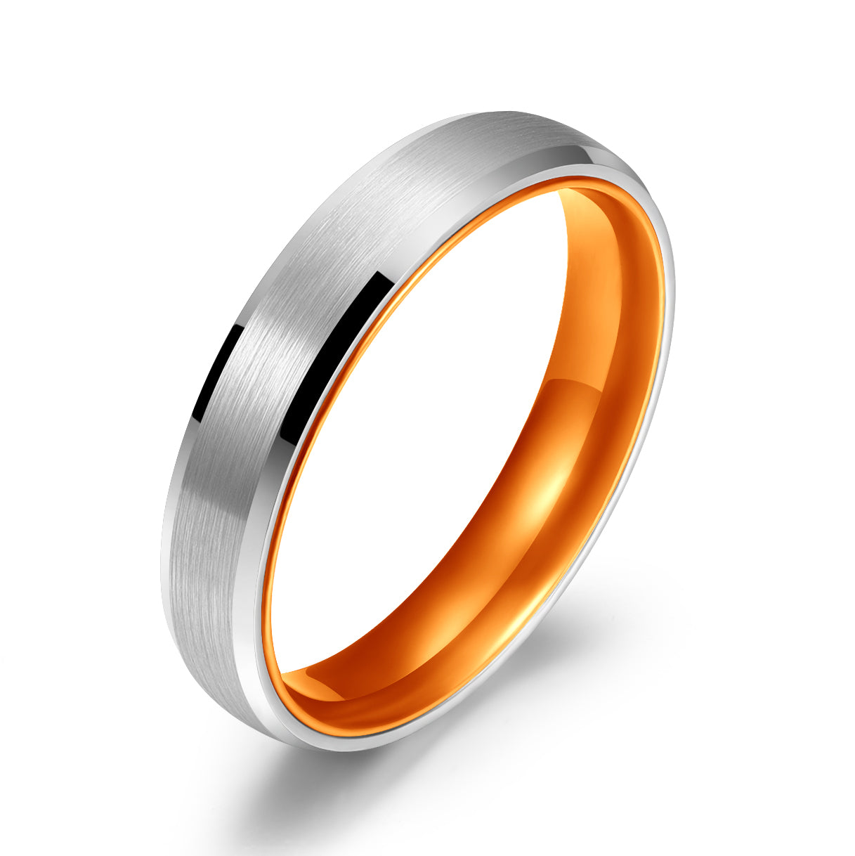 Pristine Passion Orange Interior Silver Tungsten Wedding Band 4MM