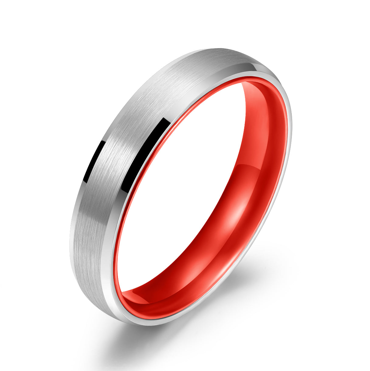 Pristine Passion Red Interior Silver Tungsten Wedding Band 4MM