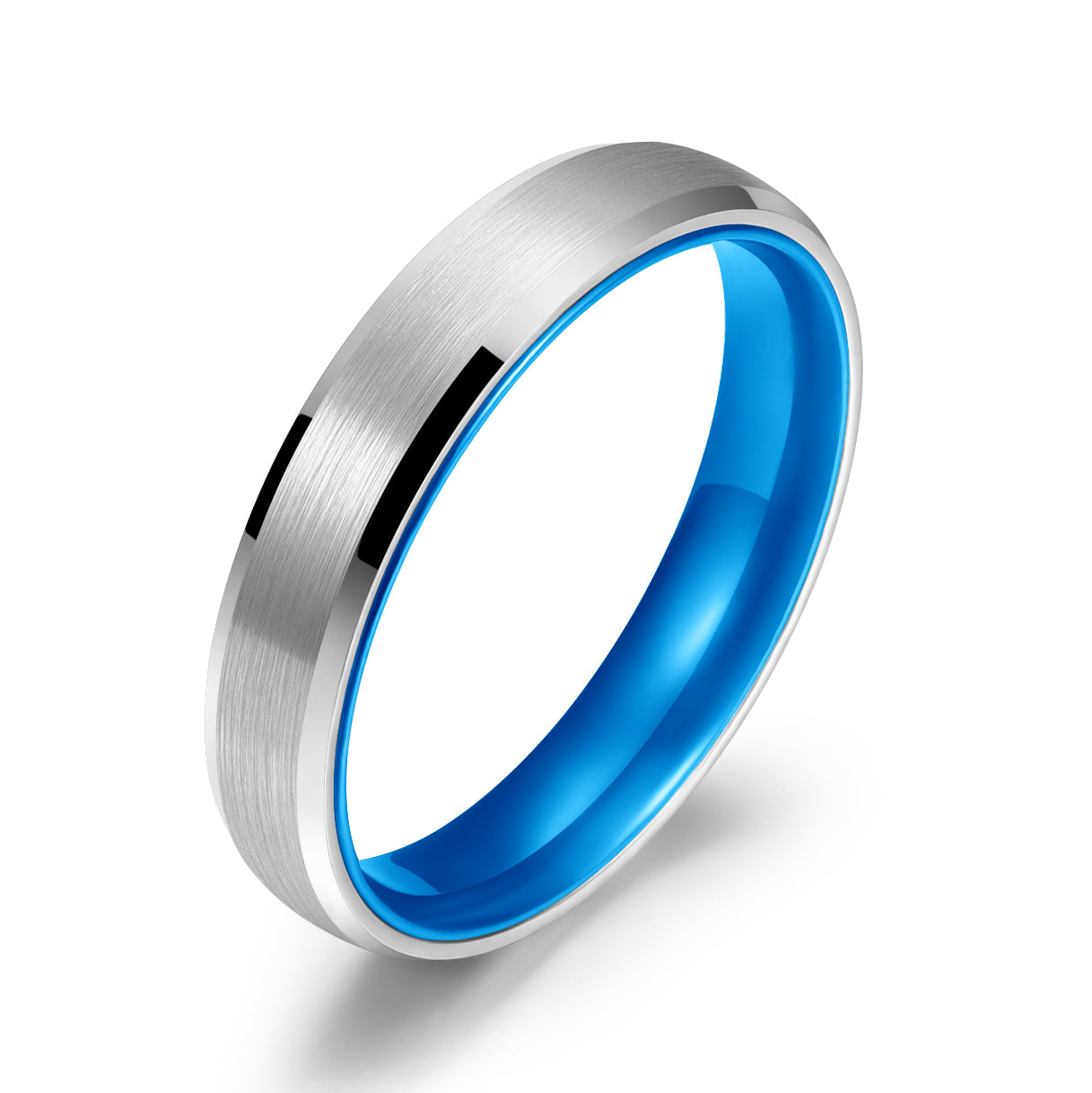 Pristine Passion Blue Interior Silver Tungsten Wedding Band 4MM