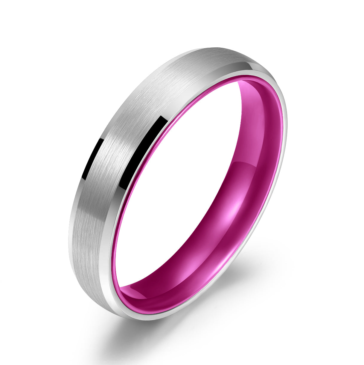 Pristine Passion Fuchsia Interior Silver Tungsten Wedding Band 4MM