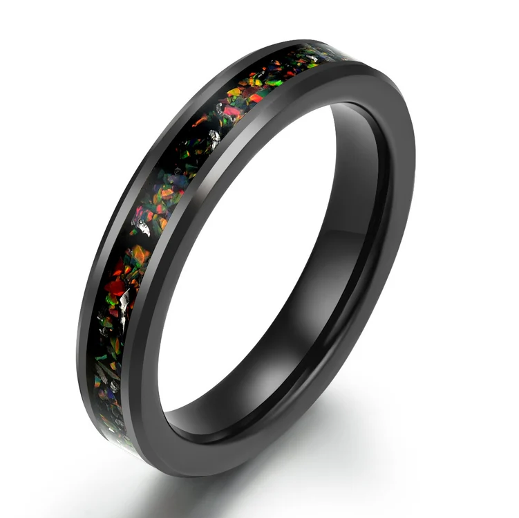 Black Tungsten Crushed Opal Rounded Women's Wedding Band 4MM - PRISTINE RINGS