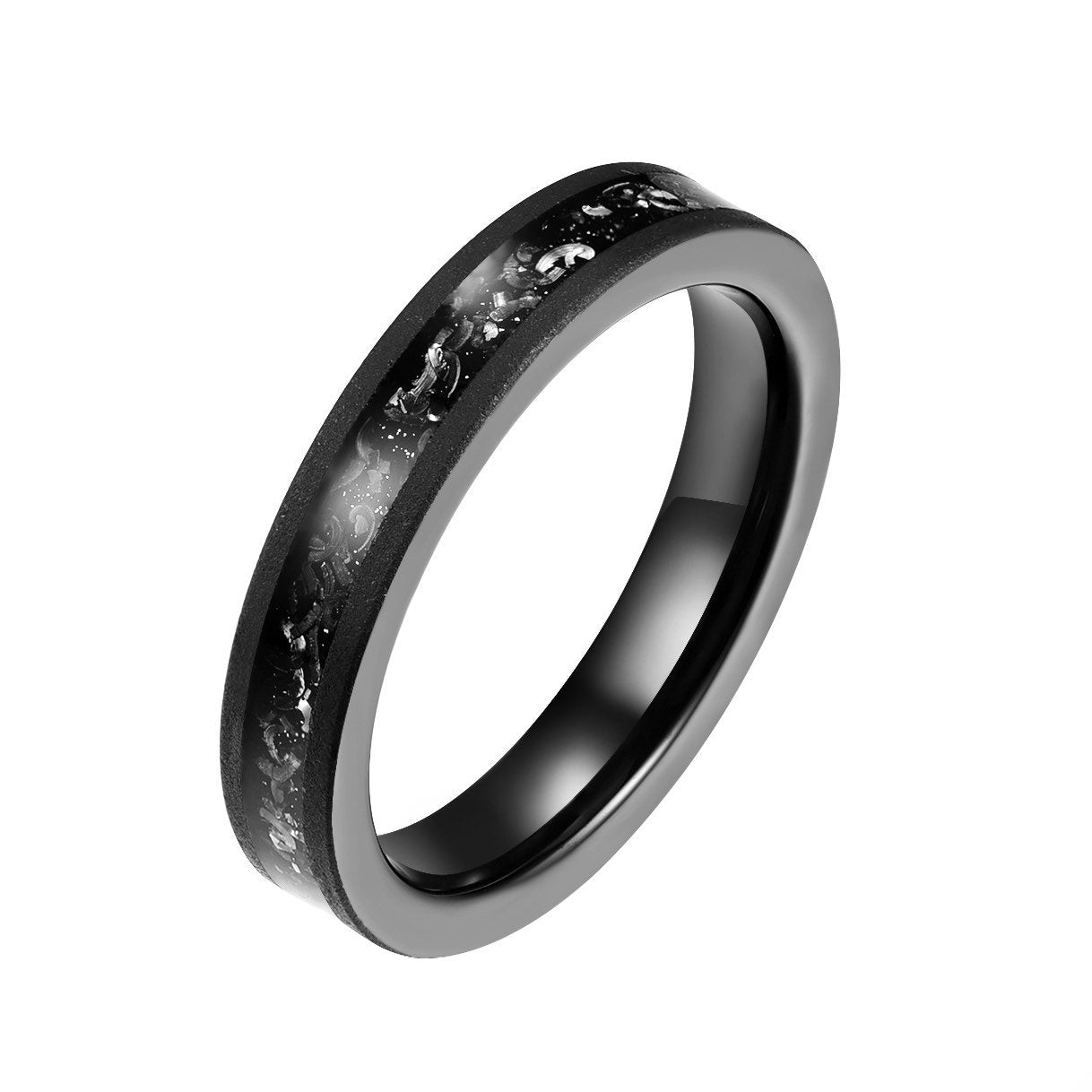 The Black Meteorite Ring - Tungsten Muonionalusta Meteorite Sandblasted Women's Wedding Band 4MM