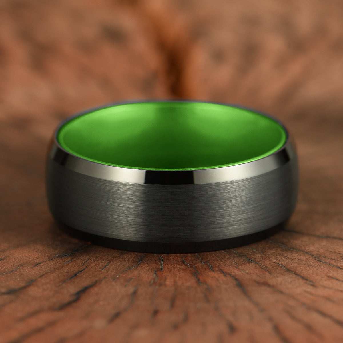 Pristine Passion Green Interior Tungsten Wedding Band 8MM