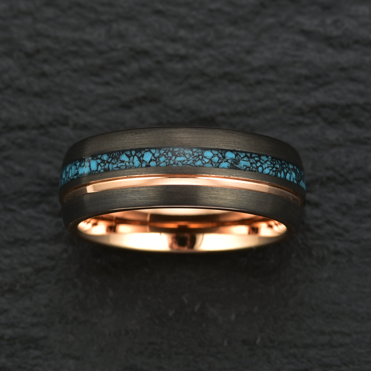 Turquoise Rose Tungsten Wedding Band 8MM - PRISTINE RINGS
