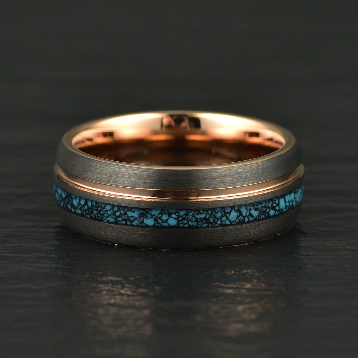 Turquoise Rose Tungsten Wedding Band 8MM