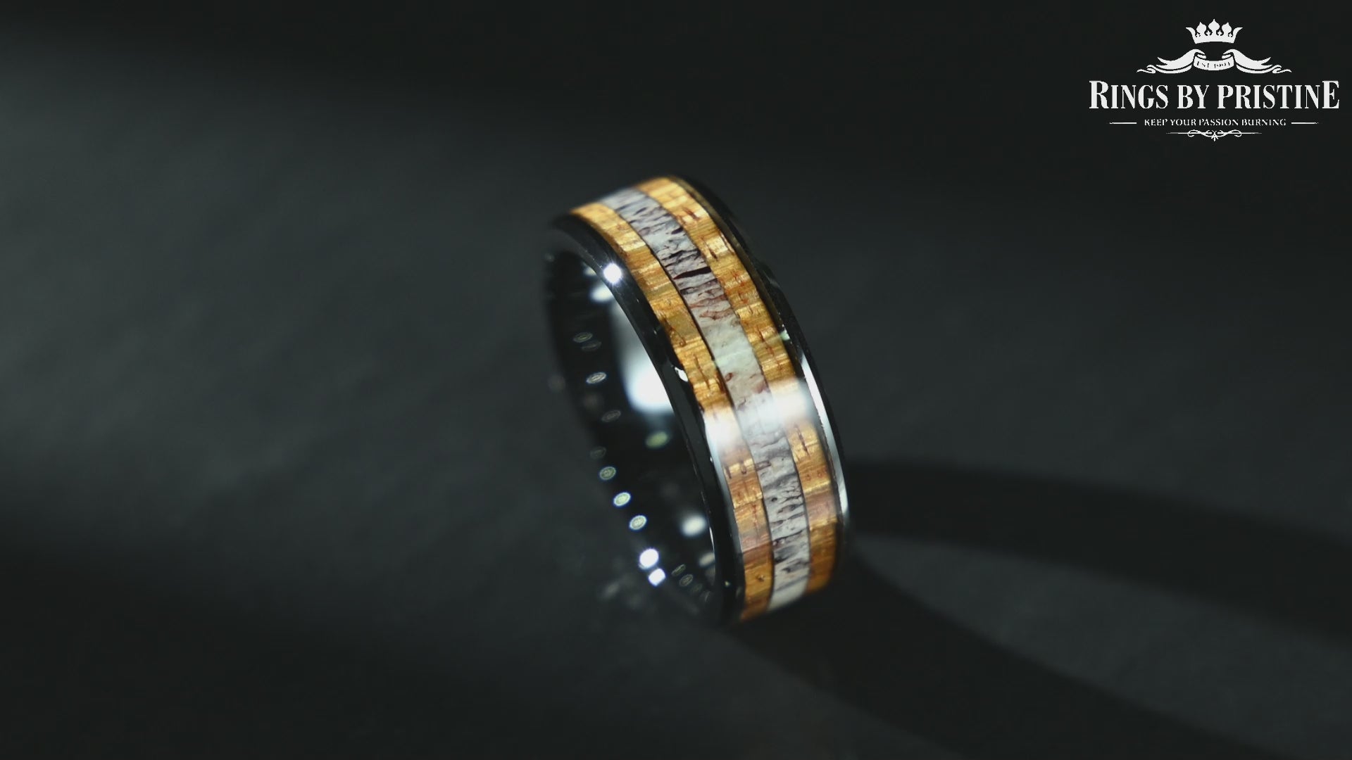 Hawaiian Koa Wood & Antler Black Tungsten Mens Wedding Band 8MM