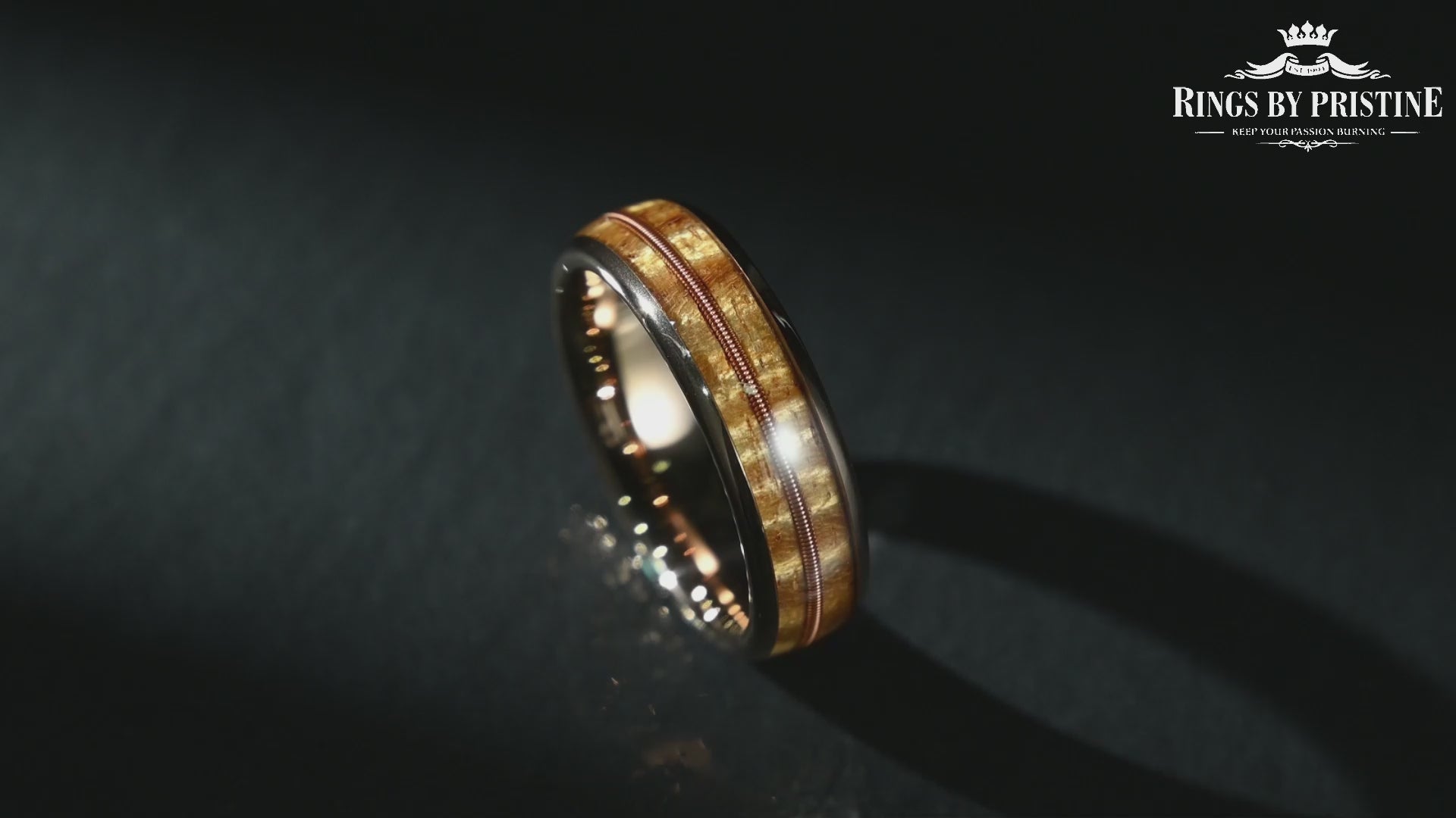 Rose Tungsten Koa Wood Guitar String Inlay Men's Wedding Band 6MM