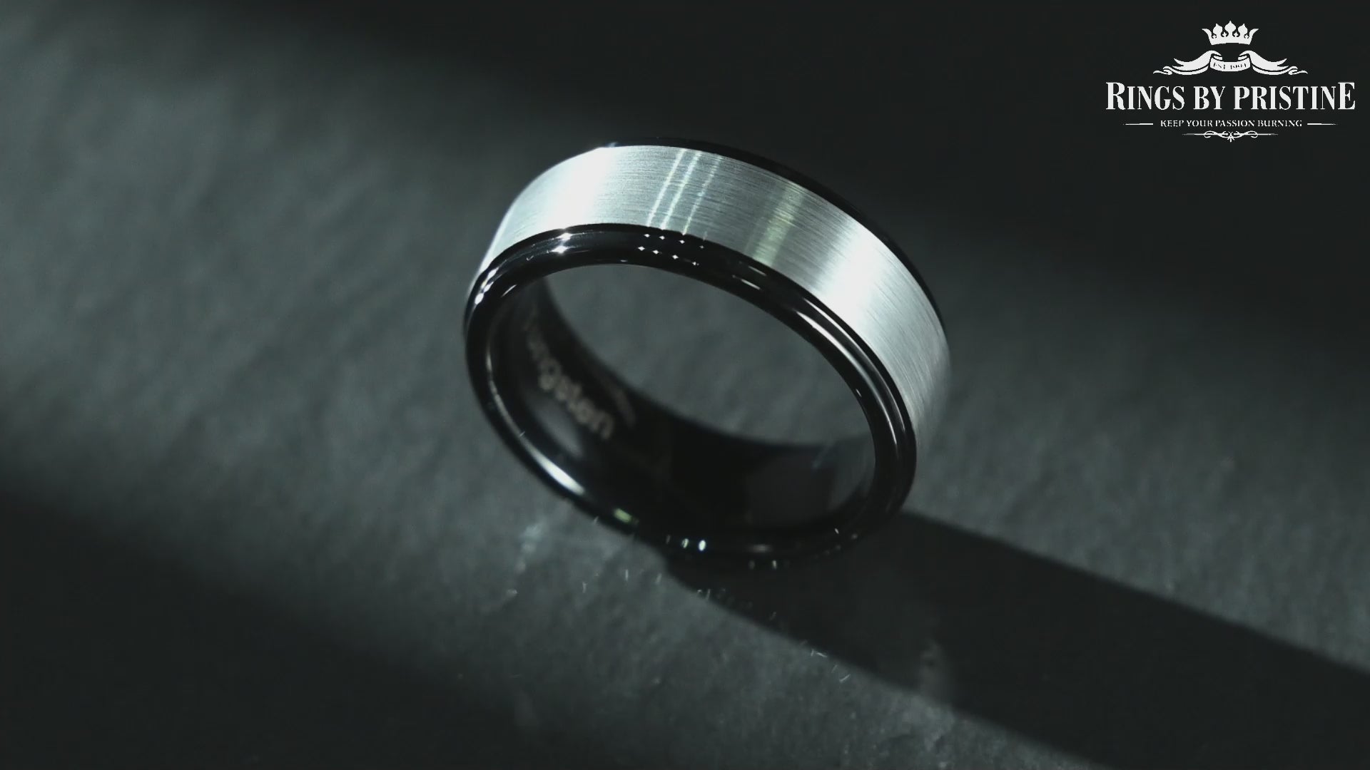 Black Tungsten Grey Tungsten Inlay Men's Wedding Band