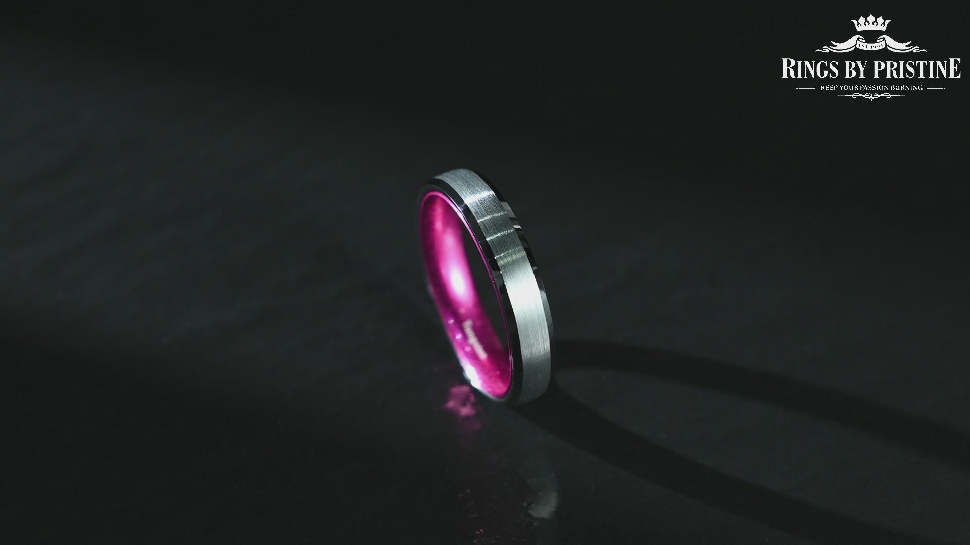 Pristine Passion Fuchsia Interior Silver Tungsten Wedding Band 4MM