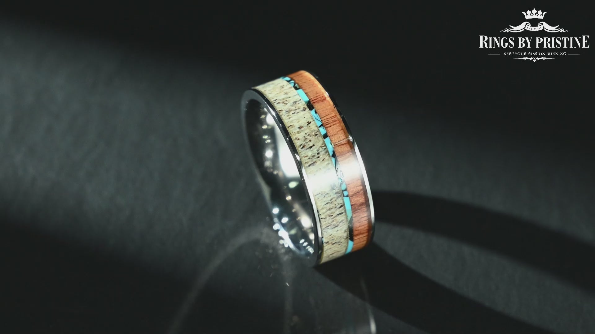 Tungsten Antler Koa Wood Turquoise Inlay Men's Wedding Band 8MM