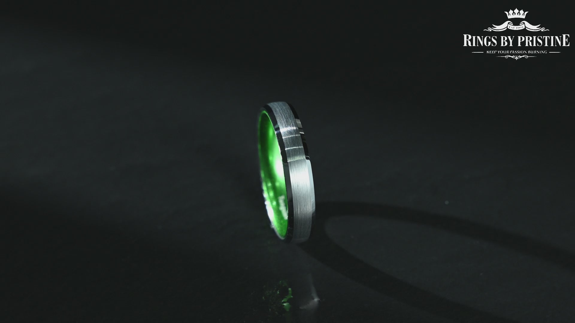 Pristine Passion Green Interior Silver Tungsten Wedding Band 4MM