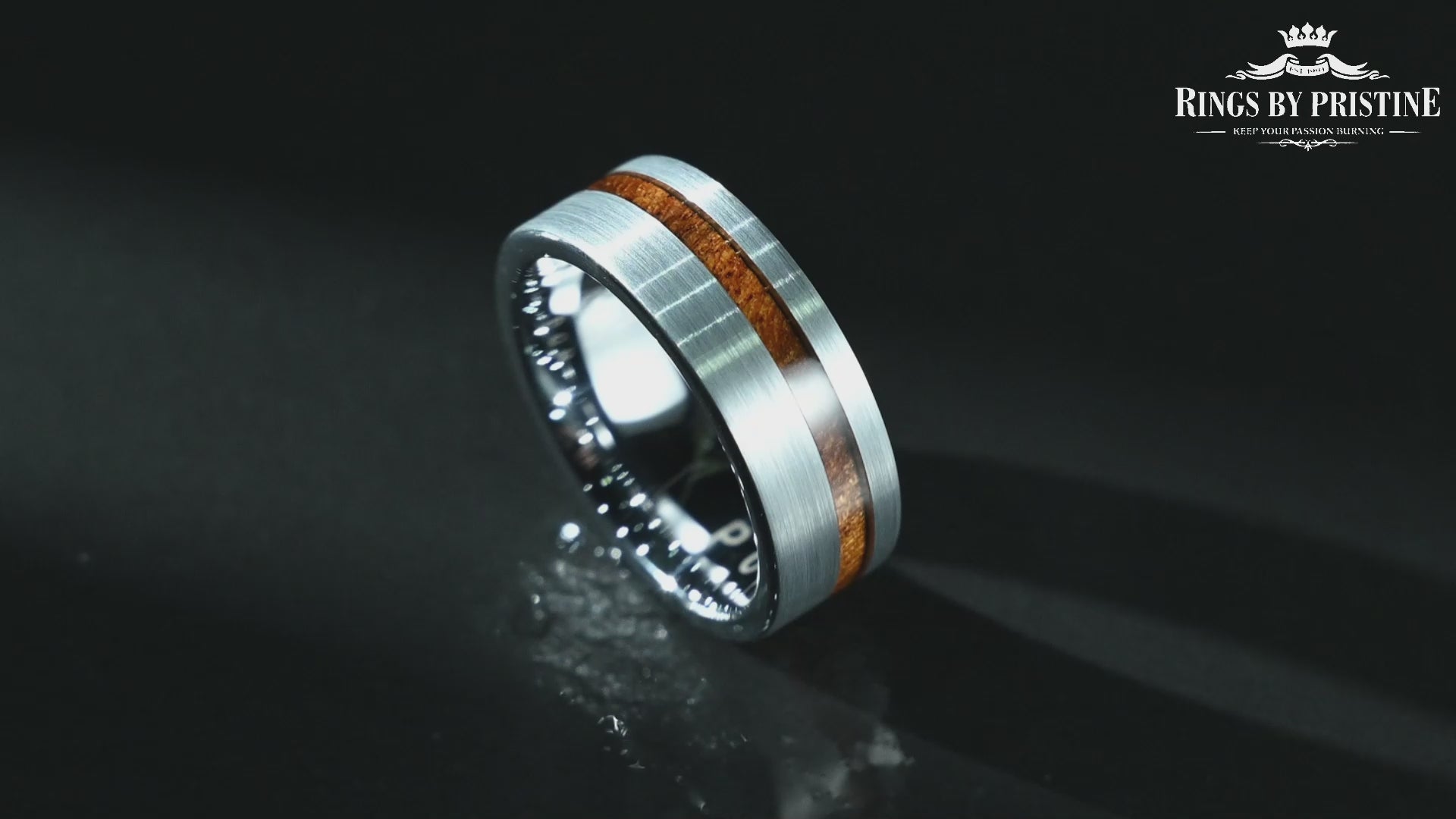 Silver Tungsten Koa Wood Inlay Men's Wedding Band