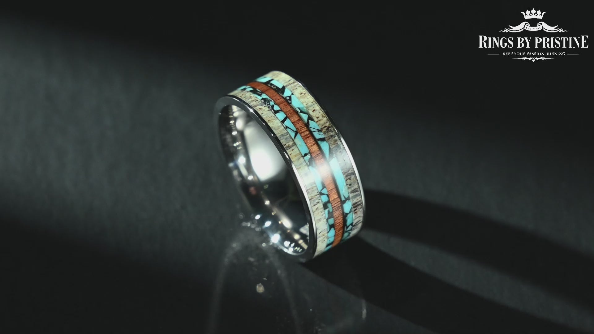 Tungsten Antler Turquoise Koa Wood Men's Wedding Band 8MM