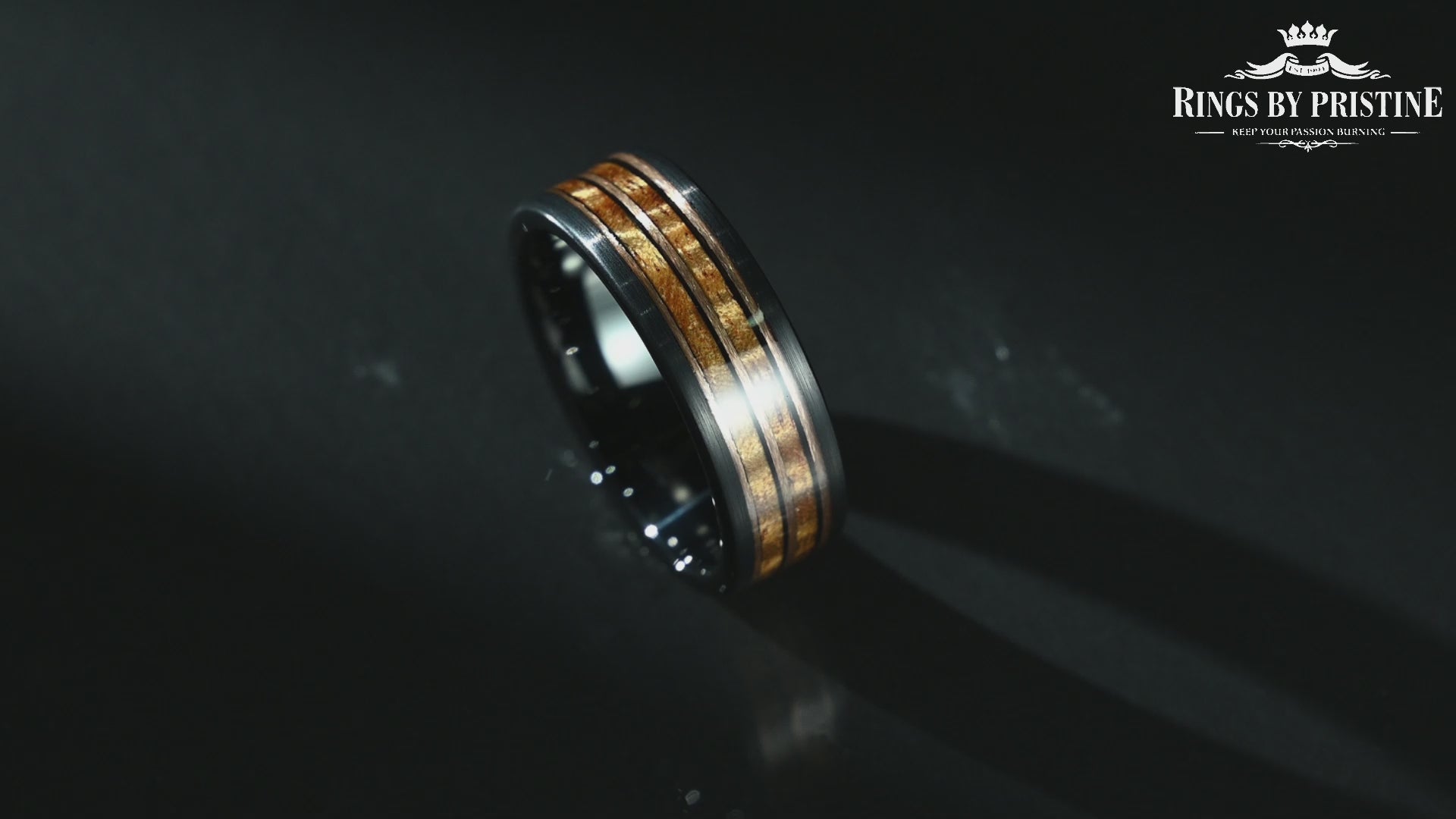 Hawaiian Koa Wood Black Tungsten Mens Wedding Band 8MM