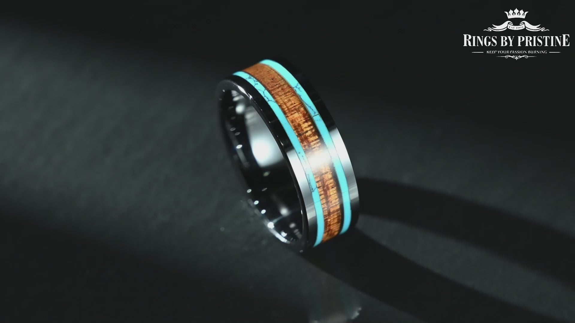 Ceramic Koa Wood Crushed Turquoise Men's Wedding Band 8MM