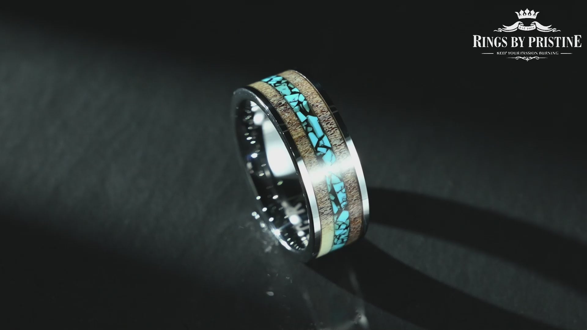 Tungsten Antler Crushed Turquoise Inlay Men's Wedding Band 8MM