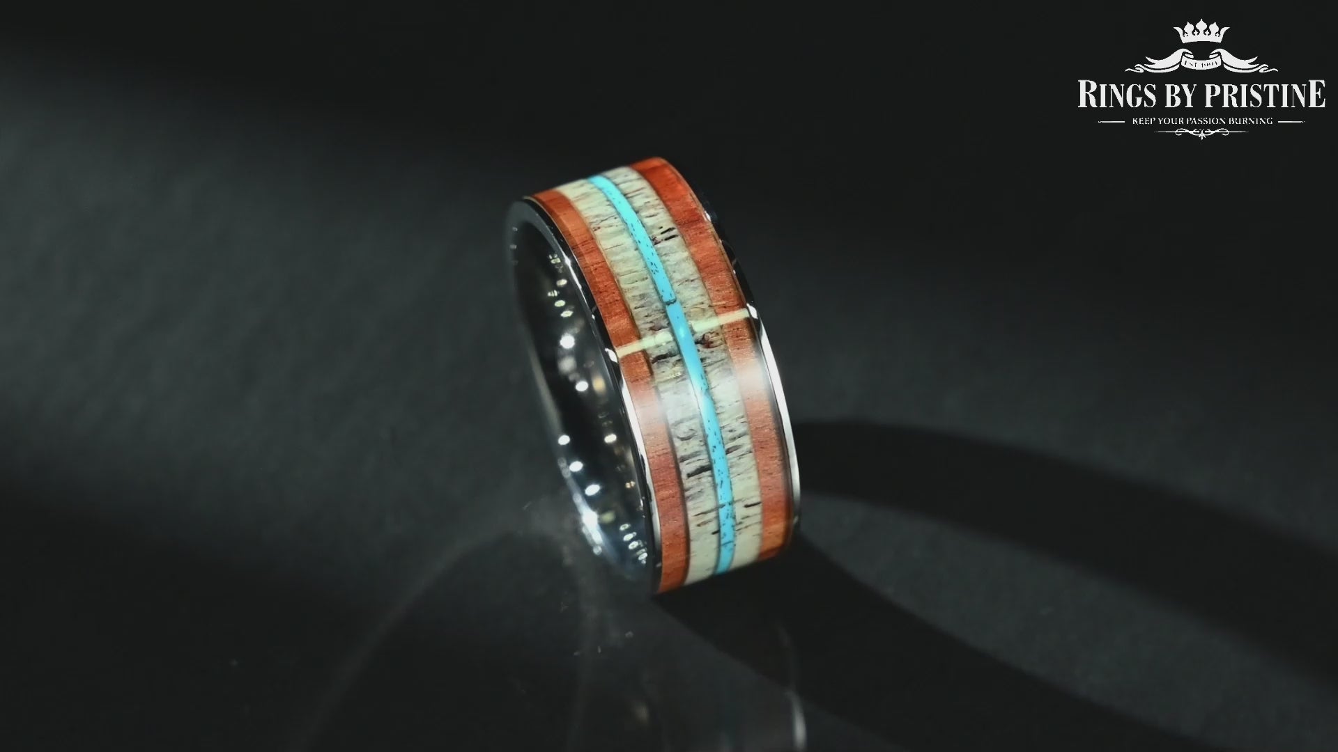 Tungsten Koa Wood Antler Turquoise Inlay Men's Wedding Band 8MM