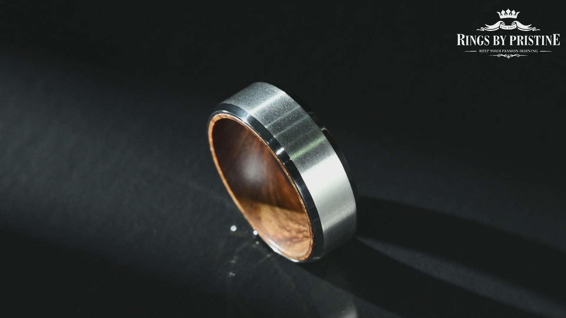 Beveled Titanium Zebra Wood Men's Wedding Band 8MM