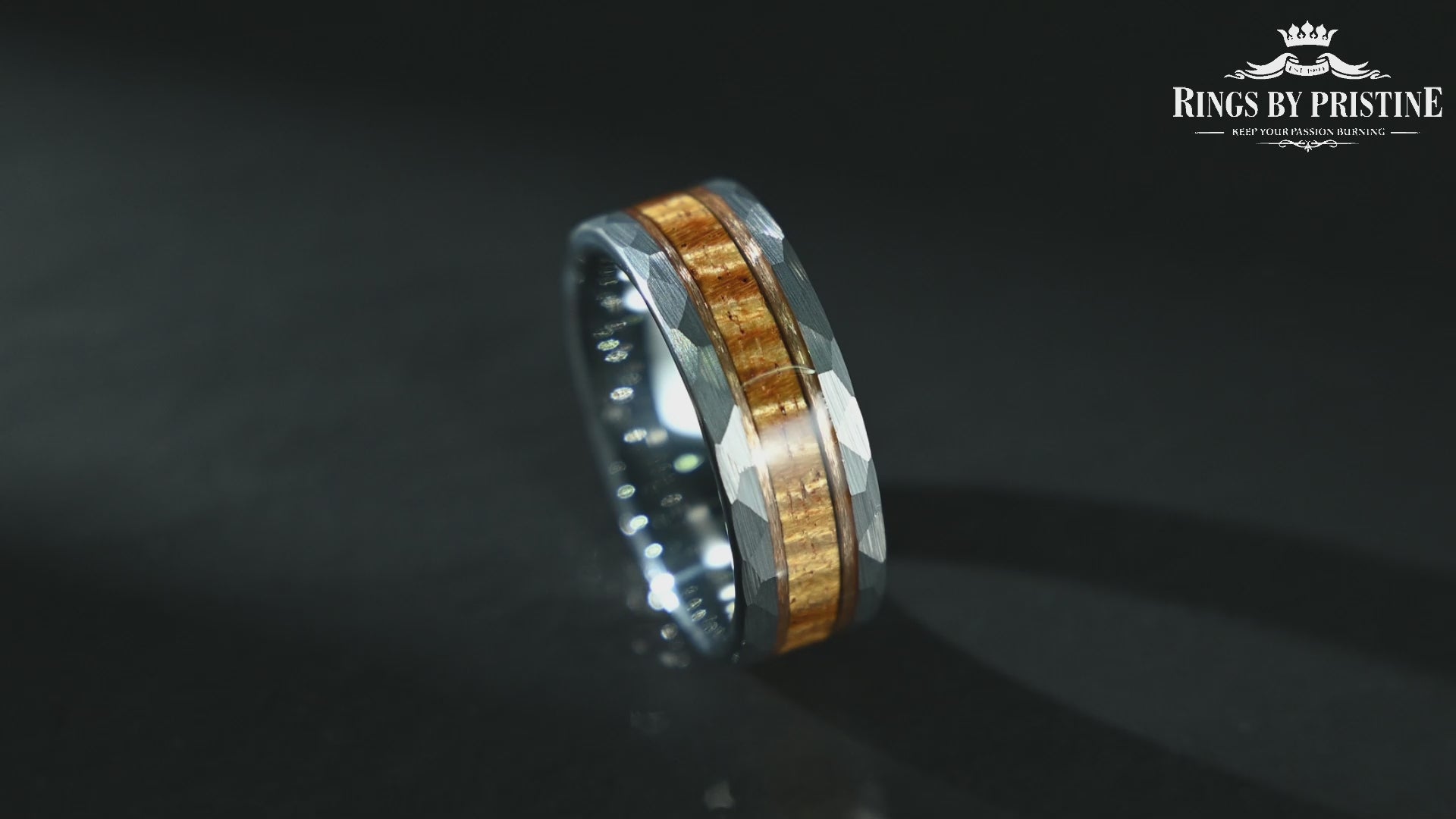 Hawaiian Koa Wood Hammered Tungsten Mens Wedding Band 8MM