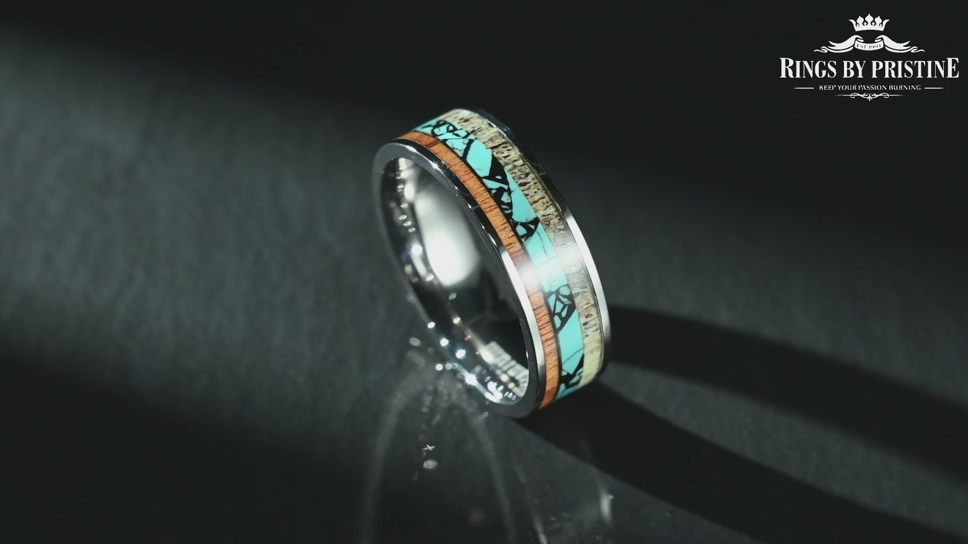 Tungsten Antler Koa Wood Turquoise Men's Wedding Band 8MM