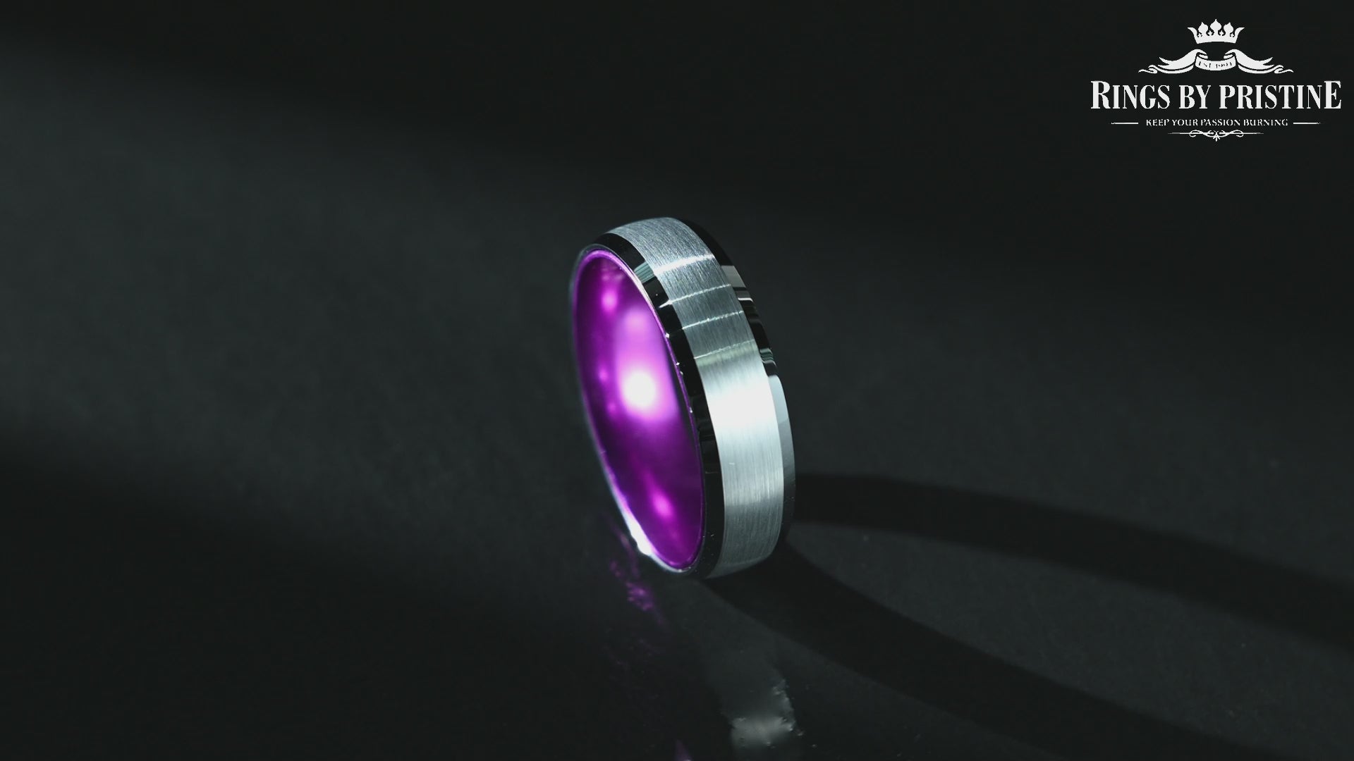 Pristine Passion Purple Interior Silver Tungsten Wedding Band 4MM