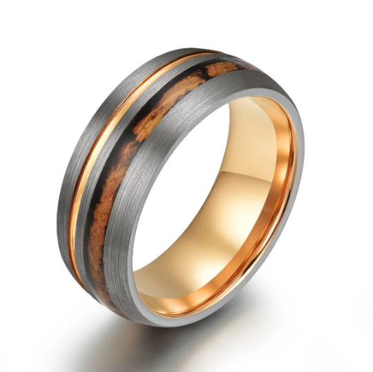 Whiskey Barrel Brushed Tungsten Men's Wedding Band 8MM