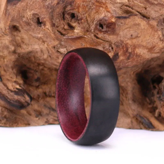 Purple Heart Wood Black Titanium Wedding Band 8MM