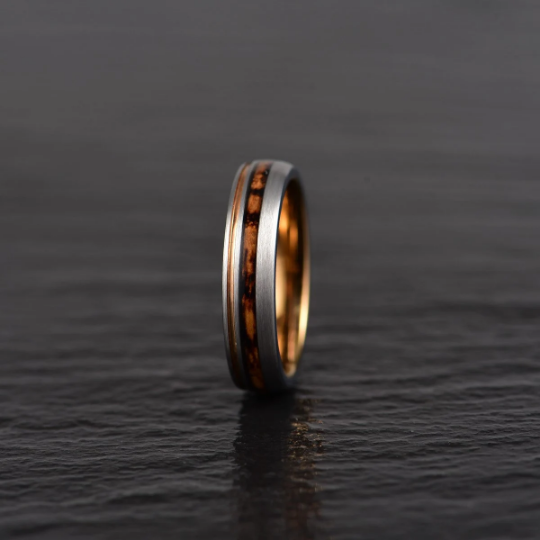 Whiskey Barrel Brushed Tungsten Women's Wedding Band 4MM