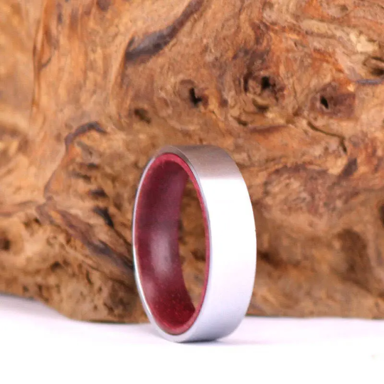 Purple Heart Wood White Titanium Men's Wedding Band 8MM