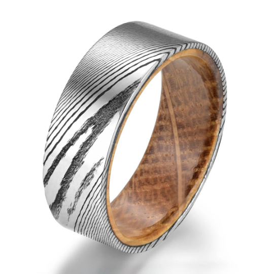 Damascus Whiskey Barrel Men's Wedding Band 8MM