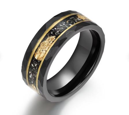 Gold Foil Tungsten and Meteorite Men's Wedding Band 8MM