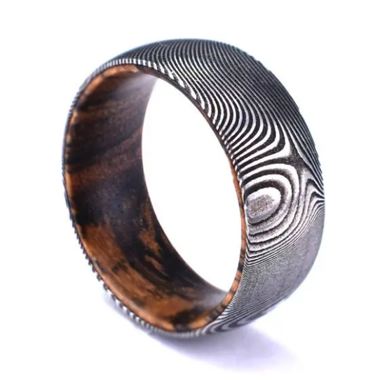 Damascus Snake Wood Men's Wedding Band 8MM