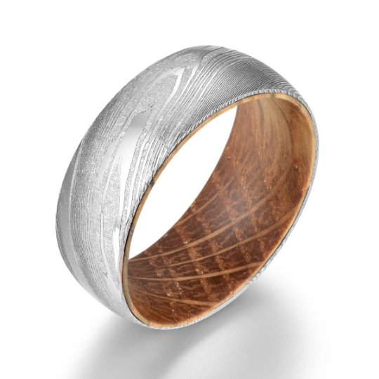 Damascus Whiskey Barrel Men's Wedding Band 8MM