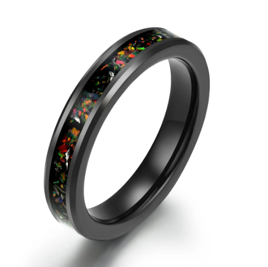 Black Tungsten Crushed Opal Women's Wedding Band 4MM - PRISTINE RINGS