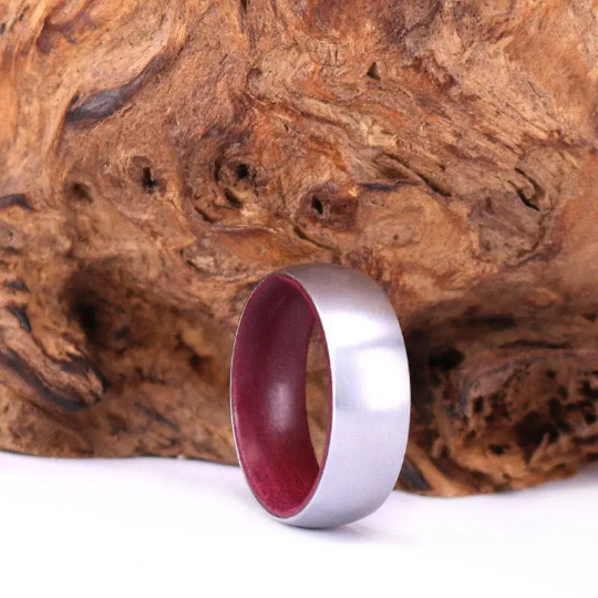 Purple Heart Wood Gun Metal Grey Titanium Wedding Band 8MM